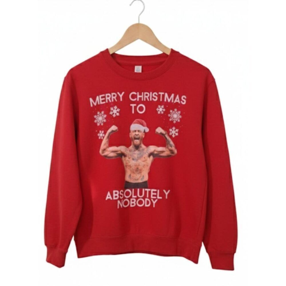 Men medium ugly merry Christmas to nobody sweater meme conor McGregor red funny